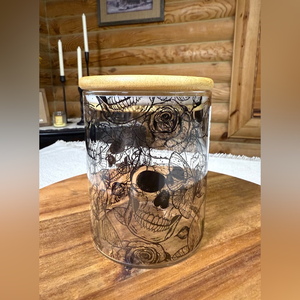 HALLOWEEN SKULLS & ROSES Glass Storage Container